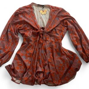Elegant Rust Floral Women's Blouse